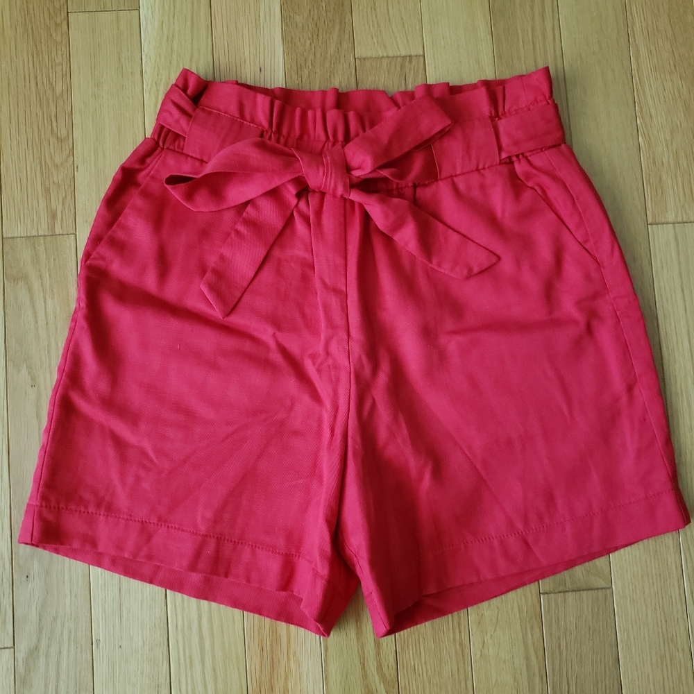 Red High Waisted Paperbag Shorts